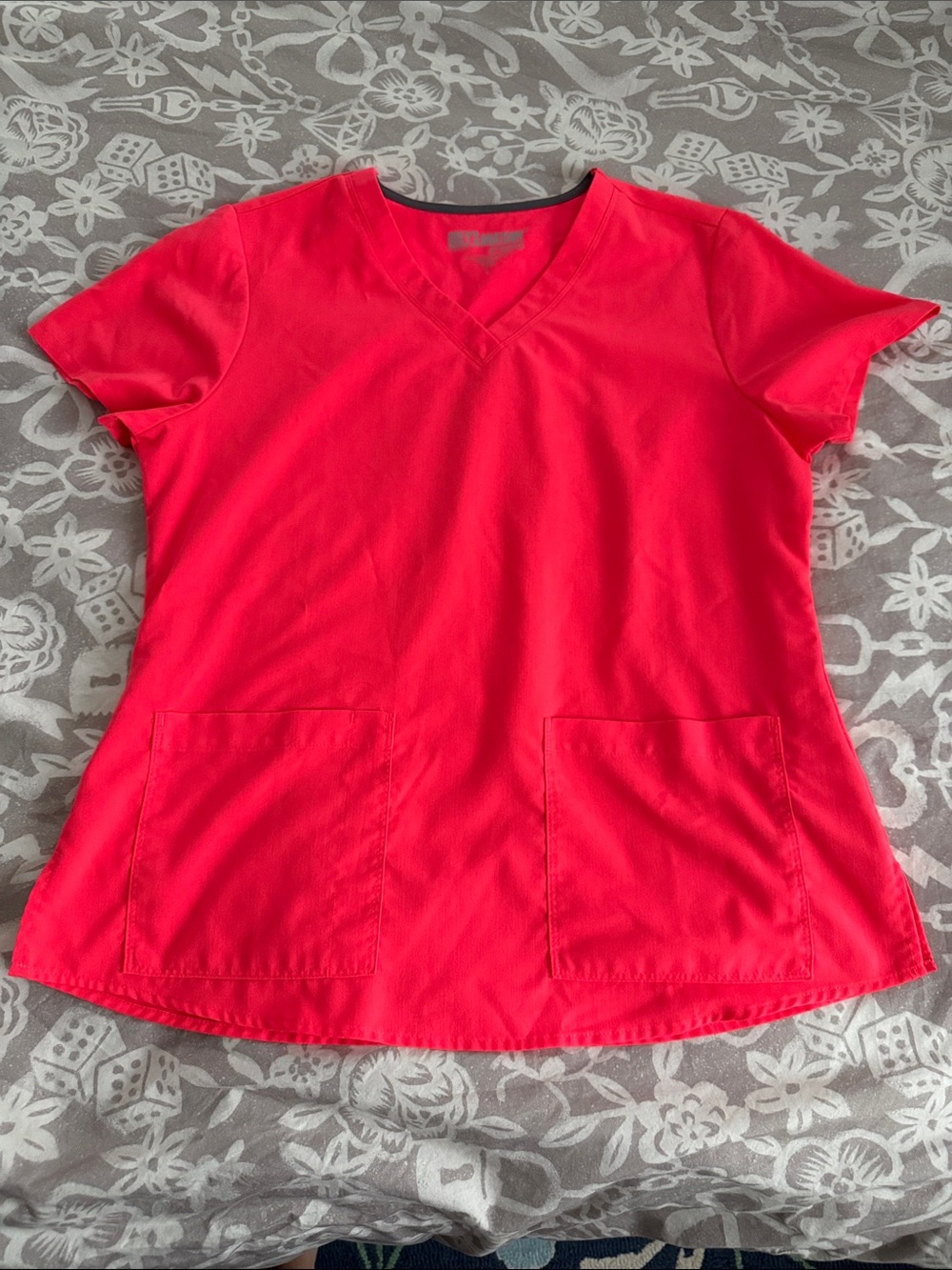 Grey's Anatomy Women's V-Neck scrub Top in Bright Coral